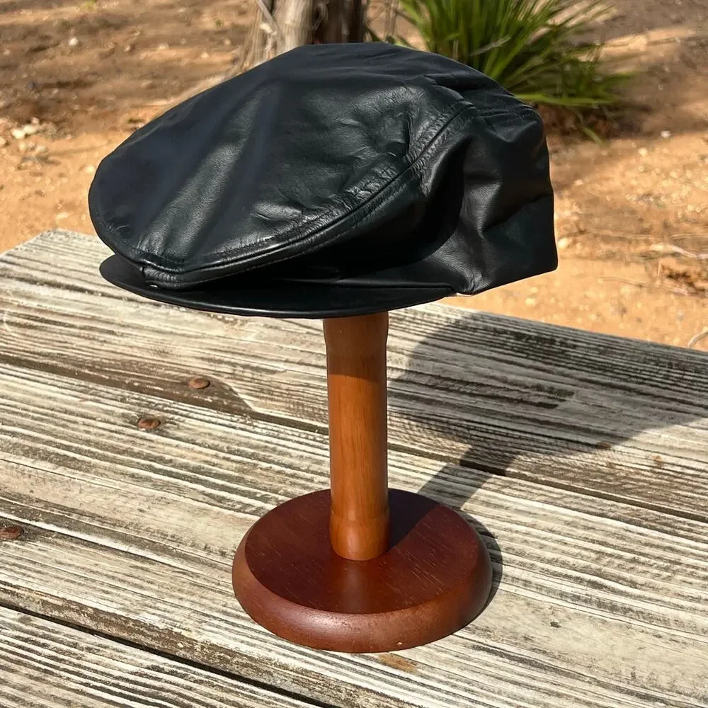 Y2K Faux Leather Cabbie Hat L Structured Newsboy Cap Country Gentleman USA Made